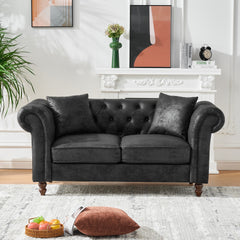 3+2 Seater Sofa Set Chesterfield tech Fabric Sofa,High-tech Fabric Roll Armrest Sofa,Upholstered Mid Century Modern Couch,3 Seat+2 Seat Combo Couch for Living Room, Office, Apartment, Black