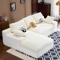 White corduroy compressed sofa. It has a soft and skin-friendly sitting feel, adding a healing atmosphere to the warm living room. It comes with 3 back cushions and 2 throw pillows.