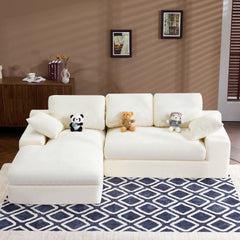 White corduroy compressed sofa. It has a soft and skin-friendly sitting feel, adding a healing atmosphere to the warm living room. It comes with 3 back cushions and 2 throw pillows.