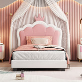 Twin size Upholstered Princess Bed With Crown Headboard,Twin Size Platform Bed with Headboard and Footboard, Cream+Pink(Old SKU:WF303336AAK)