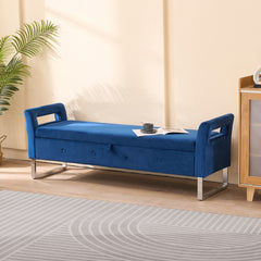 67.91"Wide Velvet Storage Soft Bench with Armrests for Living Room, Entryway and Bedroom. Navy