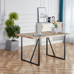 55" MDF Wood Colour Dining Table and Modern Dining Chair Set of 4, Mid Century Wooden Kitchen Table Set, Metal Base & Legs, Dining Room Table and Suede Chairs