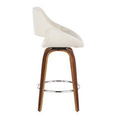 Fabrico Mid-Century Modern Counter Stool in Walnut and Cream Fabric by LumiSource - Set of 2