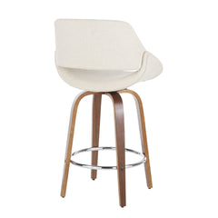 Fabrico Mid-Century Modern Counter Stool in Walnut and Cream Fabric by LumiSource - Set of 2