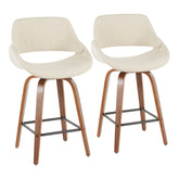 Fabrico Mid-Century Modern Counter Stool in Walnut and Cream Fabric by LumiSource - Set of 2