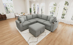 84.7" Sectional Sofa Convertible Pull-out Sofa Bed L-shaped Sofa U-shaped Sofa with a Movable Storage Ottoman for Living Room, Gray