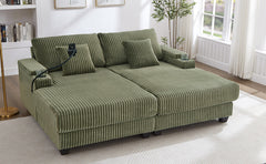 Modern Chaise Sofa 75.5" Chaise Lounge Sofa Loveseat Sofa Sleeper Sofa with Adjustable Backrest, Cup Holders , Phone Holder and Storage Compartments for Living Room, Green
