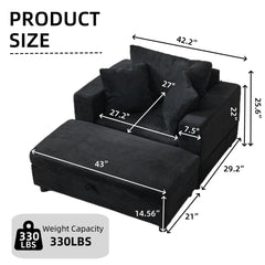 Chaise Lounge Chair with Removable Ottoman Accent Sofa Bed Upholstered Sleeper Couch Bed with Pillows, Modern Deep Seat Upholstered Armchair for Living Room, Bedroom