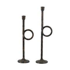 S/2 Black and Gold Iron Candle Holders with Playful Loop Design, S:5x4x15" L:5x4x18"