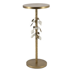 11.8x11.8x28.3" Round Iron Side Table with Gold and White Floral Accents and Cement Base