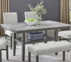 Selena 60" Gray Faux Marble Top Rectangular Dining Table with Storage Shelf in Gray Wood Finish