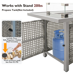 K&K 43" Propane Gas Fire Pit Table, 60000 BTU Rectangular Open Weave Wicker Fire Pit with Glass Wind Guard for Outside Patio Deck Garden Backyard - Grey