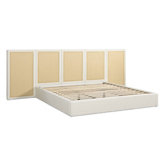 Capri Extended Headboard Cane Platform Bed, Antique White Polyester