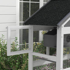 PawHut Wooden Bird Aviary, 67" Outdoor Bird Cage with Slide-Out Tray, Three Doors, Birdhouse, Ladder, Perches for Finches, Parakeets, Gray