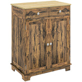HOMCOM Sideboard with Solid Wood Countertop, Modern Kitchen Storage Cabinet, Coffee Bar Cabinet with 2 Drawers, Doors and Adjustable Shelf, Rustic Brown