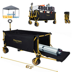 67-1/2in Extra long large Heavy Duty Utility Beach Wagons with Opened Tailgate and All-Terrain Wheels, 480lbs Capacity, Patented Ultra-Stable Frame, No Assembly Needed, Black