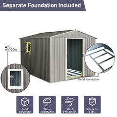8ft x 10ft Outdoor Metal Storage Shed with Metal Foundation,with Window,Grey(W540S00017)