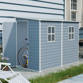 4x8ft Outdoor Storage Shed with Floor Resin shed with Two-Window, Waterproof ,Lockable Doors for Patio,Yard,Lawn --Gray (W540S00043)