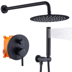 Shower System Shower Faucet Combo Set Wall Mounted with 10" Rainfall Shower Head and handheld shower faucet, Matte Black Finish with Brass Valve Rough-In