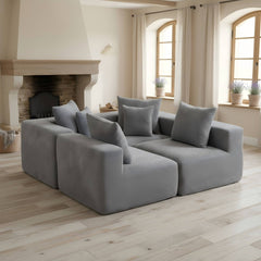 Modular L-Shaped Sectional Sofa, All-Foam Deep-Seat Couch in Plush Textured Chenille, Includes 5 Matching Pillows, Compressed Shipping, 111" W × 74" D × 23.6" H-Grey
