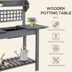 Outdoor Potting Bench Table, Wooden Workstation , Storage Shelf and Dry Sink,