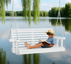 Porch Swing with Chains and Cupholders, Wooden Patio Swing Chair