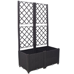 Poly Rattan Brown Trellis Raised Bed with Drainage Plug - 2 Removable Pots with Large Flower Boxes - Built-in Support for Climbing Plants - Outdoor Patio Garden Decoration