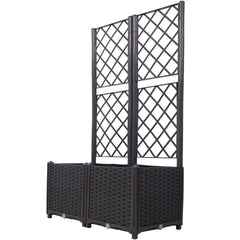 Poly Rattan Brown Trellis Raised Bed with Drainage Plug - 2 Removable Pots with Large Flower Boxes - Built-in Support for Climbing Plants - Outdoor Patio Garden Decoration