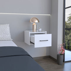 Floating Nightstand, Space-Saving Design with Handy Drawer and Surface, White