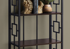 Bookshelf, Bookcase, Etagere, 4 Tier, 62"h, Office, Bedroom, Brown Laminate, Black Metal, Contemporary, Modern