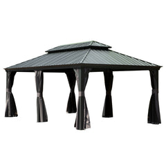 12' X 20' Hardtop Gazebo Large Outdoor Metal Gazebo with Galvanized Steel Double Roof Canopy, Aluminum Frame, Curtains and Netting for Patio, Deck, Garden, Grey