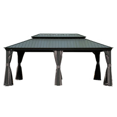12' X 20' Hardtop Gazebo Large Outdoor Metal Gazebo with Galvanized Steel Double Roof Canopy, Aluminum Frame, Curtains and Netting for Patio, Deck, Garden, Grey