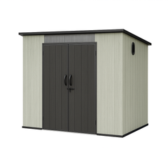 6x8FT Outdoor Resin Storage Shed with Transparent Windows & Louvered Vents, Plastic Tool Shed with Double Lockable Doors & Sloping Roof, Outside Garden Shed for Backyard, Patio, Lawn, Gray