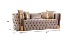 Naomi Button Tufted 2 Pc Set with Velvet Fabric and Gold Accent in Taupe(NJ INVENTORY)