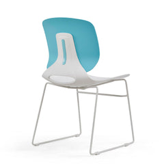 Modern Stacking Chairs Set of 4 in White and Blue with Polypropylene Seat and Fiberglass Reinforced Back, 18.9 x 19.7 x 34.45 Inches