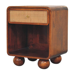Solid Wood Chestnut Open Woven Bedside, 1-Drawer