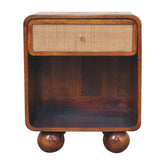 Solid Wood Chestnut Open Woven Bedside, 1-Drawer