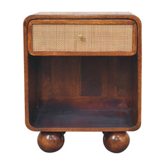 Solid Wood Chestnut Open Woven Bedside, 1-Drawer