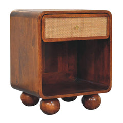 Solid Wood Chestnut Open Woven Bedside, 1-Drawer