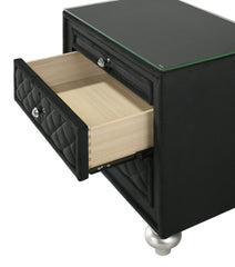1pc Traditional Glam 3-Drawer Nightstand Velvet Tufted Drawer Front Jewelry Tray Faux Crystal Drawer Knobs Black