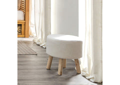 Contemporary Footstool Set Of 2pc, White / Natural Upholstery And Angled Wooden Legs