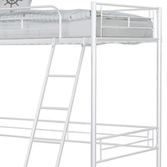 Twin Loft Bed Contemporary Style With Open Area Underneath Metal Structure, White