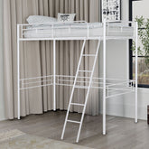 Twin Loft Bed Contemporary Style With Open Area Underneath Metal Structure, White