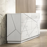 Ultra Modern White Finish Stylish Dresser with 6x Drawers Embossed Lines Design Contemporary Bedroom Furniture 1pc Metal Knobs