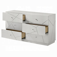 Ultra Modern White Finish Stylish Dresser with 6x Drawers Embossed Lines Design Contemporary Bedroom Furniture 1pc Metal Knobs