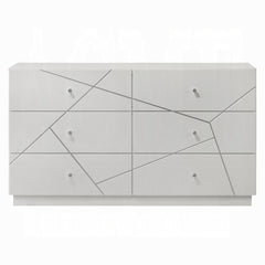 Ultra Modern White Finish Stylish Dresser with 6x Drawers Embossed Lines Design Contemporary Bedroom Furniture 1pc Metal Knobs