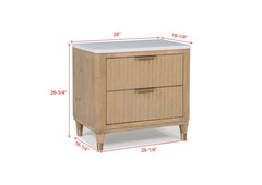 Modern Aesthetic Natural Wood Finish Ample Storage Space 1pc Nightstand Engineered Stone Top Fully Extension Glide Brass-accented Hardware