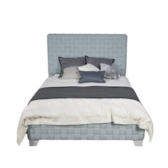 Contemporary King Size Upholstered Bed Light Teal Chenille Bold Design Bedroom Furniture 1pc