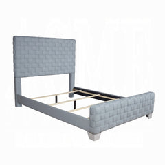 Contemporary King Size Upholstered Bed Light Teal Chenille Bold Design Bedroom Furniture 1pc