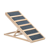 39" Long Wooden Pet Ramp, Folding Dog Cat Ramp with Height Adjustment From 16.3" to 24" and Non-Slip Mat for Bed Couch